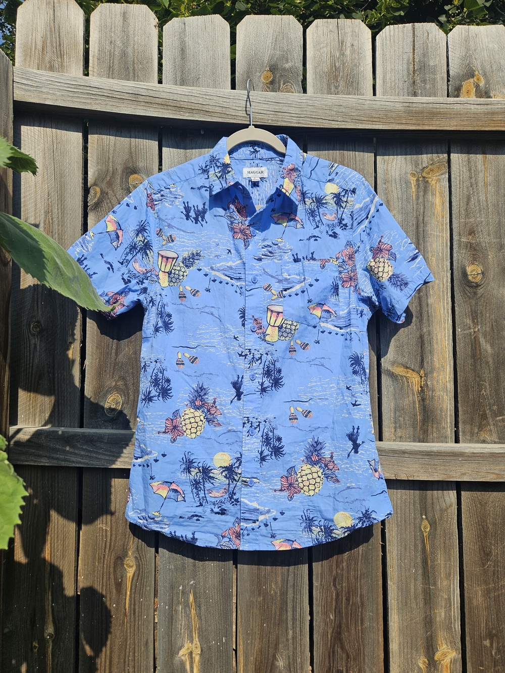 Haggar 100% Cotton Hawaiian Shirt Button Collar Short Sleeve Cuff Resort Small
